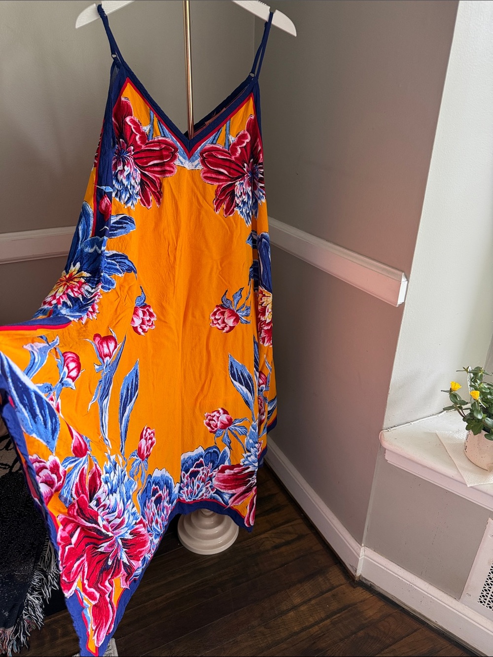 Flying Tomato Navy Trim Yellow/Orange Multicolor Floral Beachwear Dress